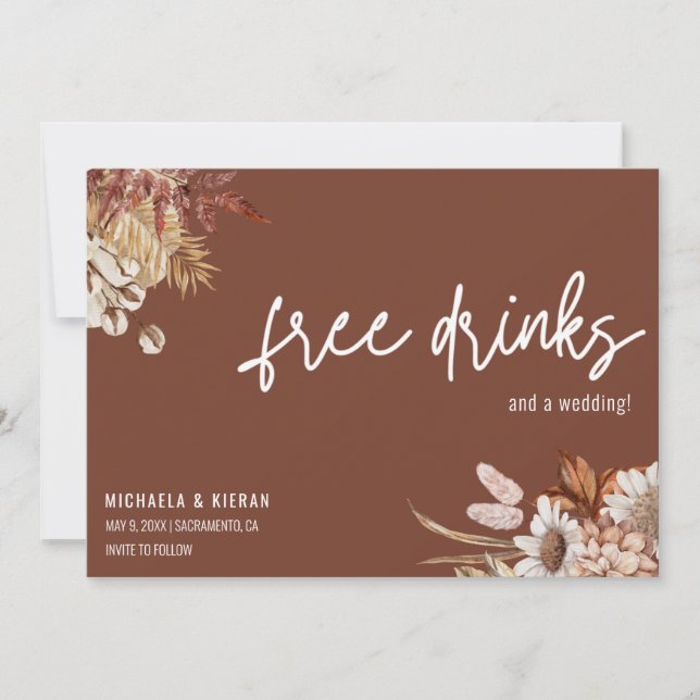 Terracotta Boho Floral Wedding Save The Date  (Front)