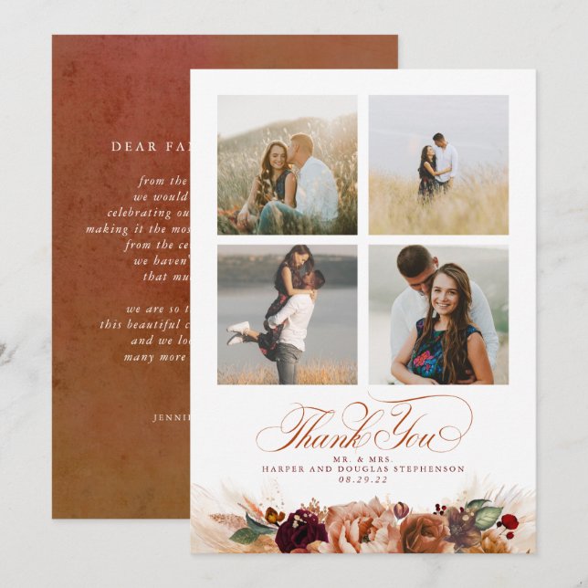 Terracotta Boho Mariage à deux côtés Merci photo (Devant / Derrière)