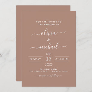 Terracotta Boho Mariage Moderne Simple Invitation
