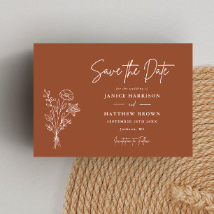 Terracotta Boho Minimalist Elegant Photo Wedding Save The Date