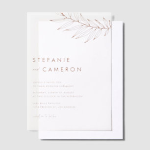 Terracotta Boho Minimalist Foliage Wedding Vellum Invitations