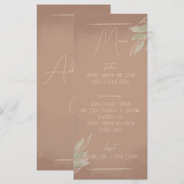 Terracotta Boho Minimalist Wedding Menu (Devant / Derrière)
