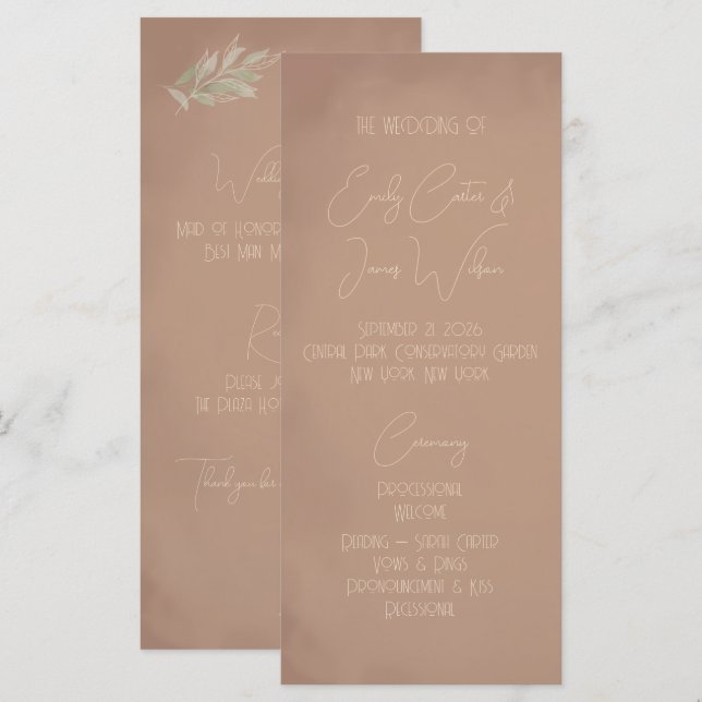 Terracotta Boho Minimalist Wedding Program (Front/Back)
