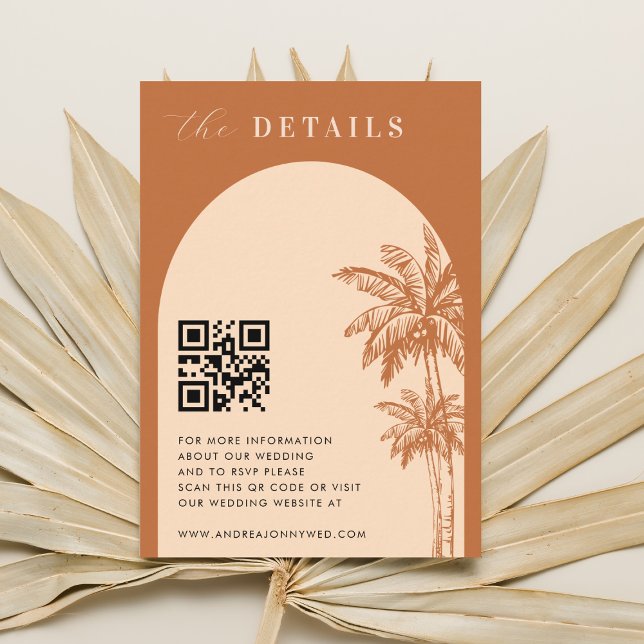 Terracotta Boho Palm Trees QR Code Details Wedding Enclosure Card (Creator Uploaded)