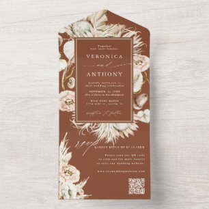 Terracotta Boho Pampas Grass Wedding QR Code All In One Invitation