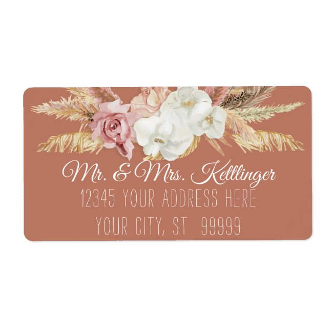 Terracotta Boho Pampas Palm Blush Floral Verdure (Devant)