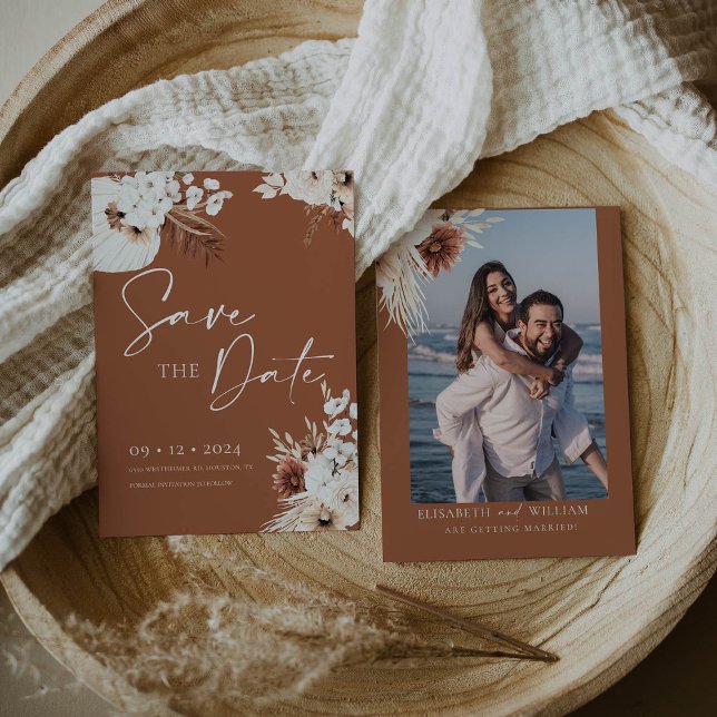 Terracotta Boho Pampas Save the Date Invitation (Creator Uploaded)
