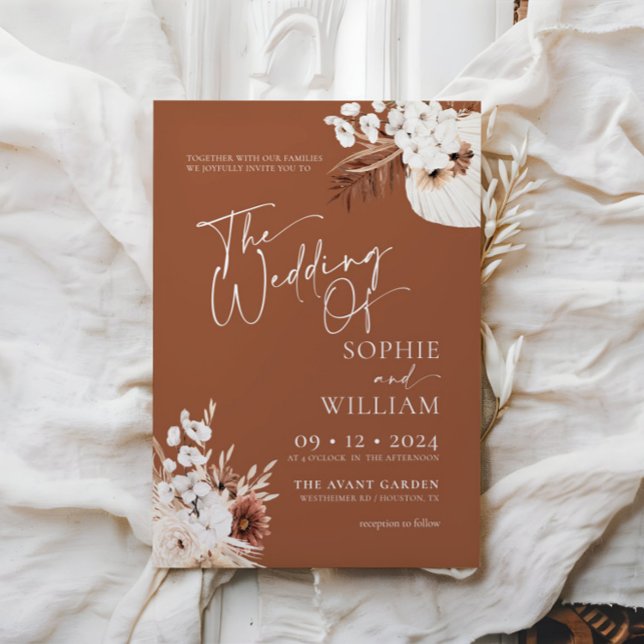 Terracotta Boho Pampas Wedding Invitation (Creator Uploaded)
