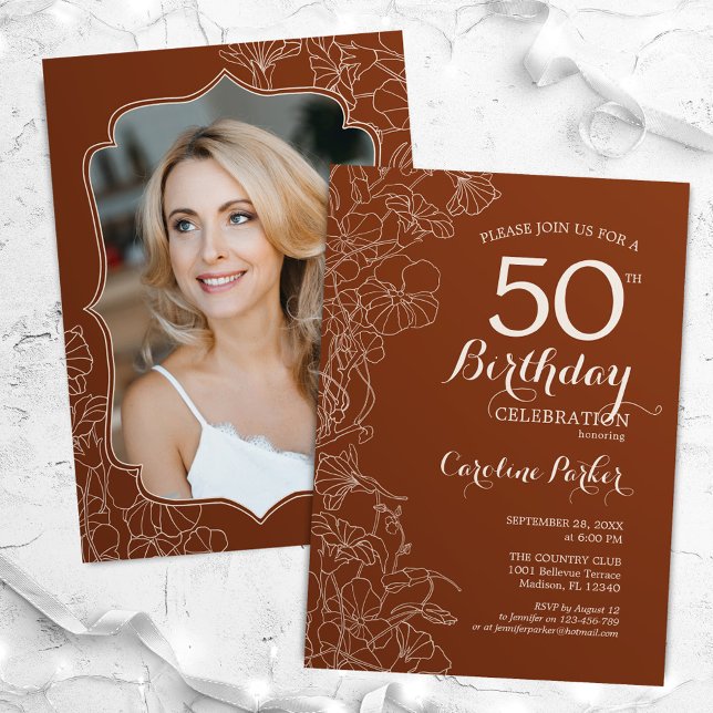 Terracotta Boho Photo 50th Birthday Party Invitation (Creator Uploaded)