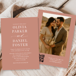 Terracotta Boho QR Code Elegant Photo Wedding Invitation