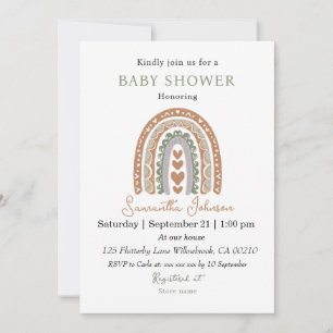 Terracotta Boho Rainbow baby shower  Invitation