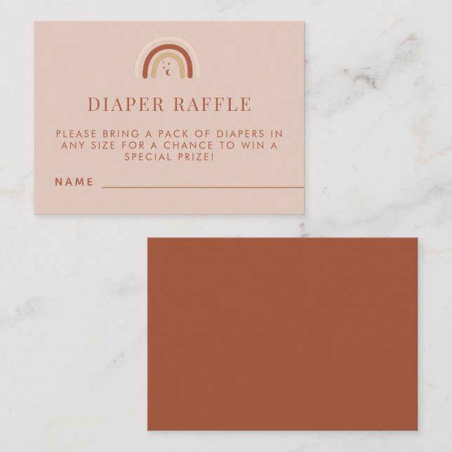 Terracotta Boho Rainbow Diaper Raffle Baby Shower Enclosure Card (Front/Back)