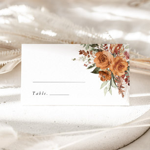 Terracotta Boho Rose Floral Wedding Name Place Card