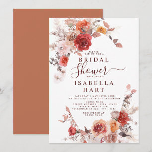Terracotta Boho Rust Orange Burgundy Bridal Shower Invitation