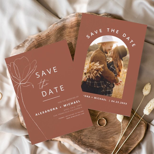 Terracotta Boho Save the Date Photo Line Art (Creator Uploaded)