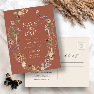 Terracotta Boho Save The Date Postcard