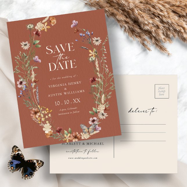 Terracotta Boho Save The Date Postcard (Terracotta Boho Floral Save The Date Postcard by Painted Paperie
)
