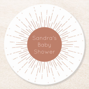 Terracotta Boho Sun Round Paper Coaster