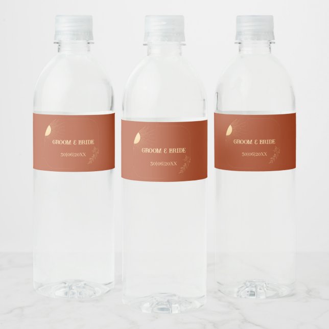 Terracotta Boho Sun Wedding Water Bottle Label (Bottles)