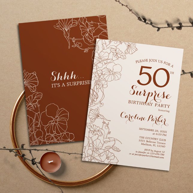 Terracotta Boho Surprise 50th Birthday Party Invitation (Creator Uploaded)