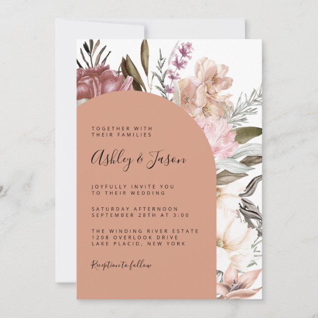 Terracotta Boho Watercolor Floral Wedding Invitation (Front)