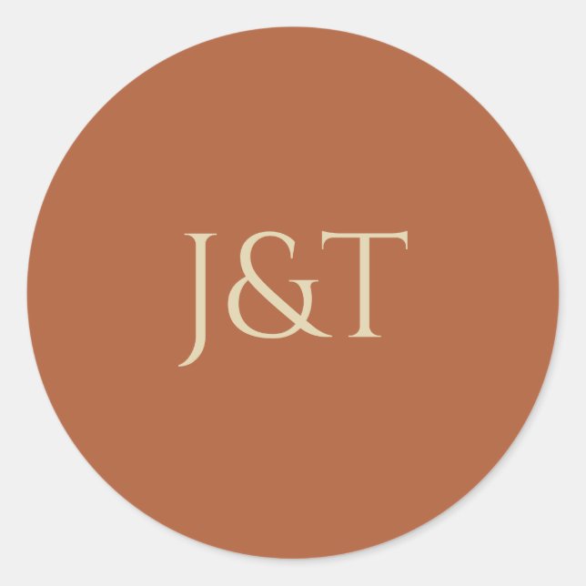 Terracotta Boho Wedding Couple Monogram  Classic Round Sticker (Front)