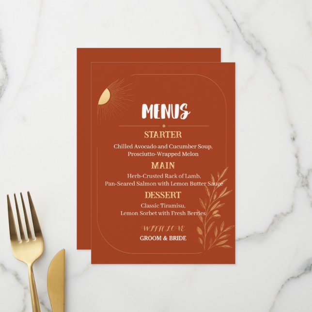 Terracotta Boho Wedding Menu Template (Front/Back In Situ)