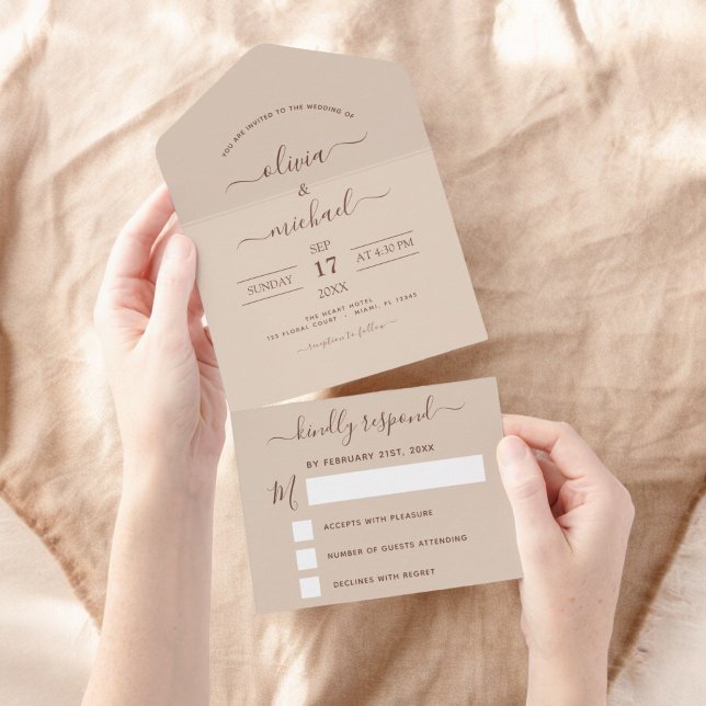 Terracotta Boho Wedding Modern Typography RSVP  All In One Invitation (Creator Uploaded)