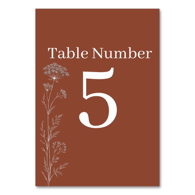 Terracotta Boho Wedding Table Number Card (Front)