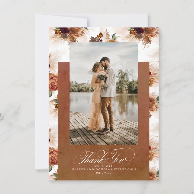Terracotta Boho Wedding Two Sided Thank You Photo (Front)