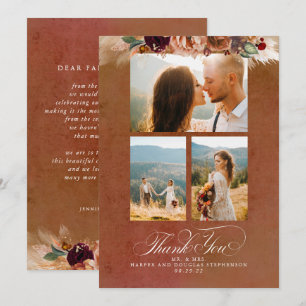 Terracotta Boho Wedding Two Sided Thank You Photo Card