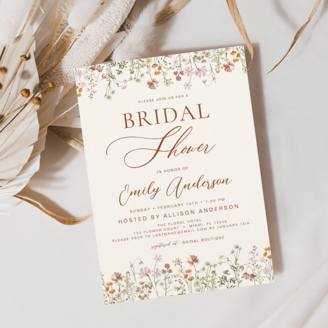 Terracotta Boho Wildflower Bridal Shower Script Invitation (Creator Uploaded)