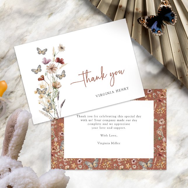 Terracotta Boho Wildflower Thank You Cards (Terracotta Boho Wildflower Thank You Cards with Butterflies by Painted Paperie
)
