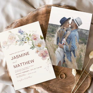 Terracotta Boho Wildflower Wedding Photo Invitation