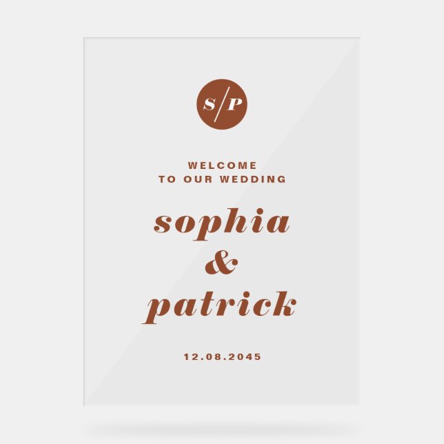 Terracotta Bold Italic Typography Wedding Welcome Acrylic Sign (Front)