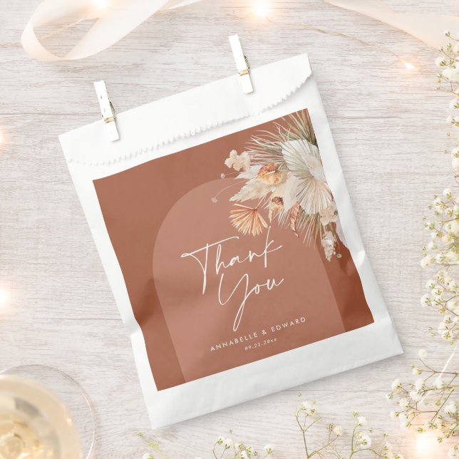 Terracotta botanical arch modern pampas grass favour bag (Clipped)