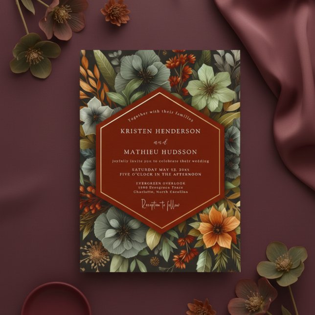 Terracotta Botanical Autumn Wedding Invitation (Creator Uploaded)