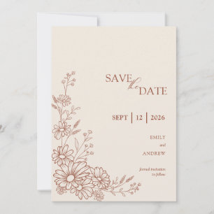 Terracotta Botanical Daisy Garden Wedding Save The Date