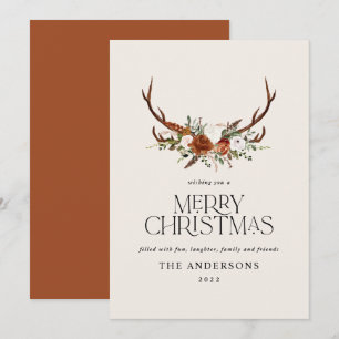 Terracotta botanical elegant stag floral holiday card