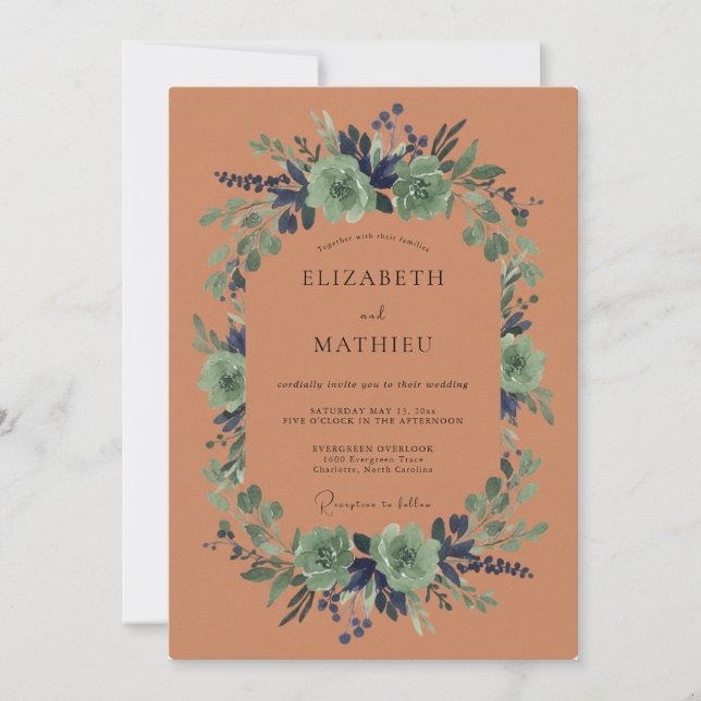Terracotta Botanical Flourish Wedding Invitation (Front)