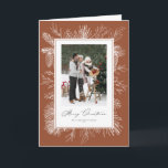 Terracotta Botanical Frame Photo Christmas Holiday Card<br><div class="desc">Merry Christmas! This vintage-inspired photo Christmas card features a delicate white botanical frame in hand-drawn line art, giving your holiday greeting a timeless and elegant touch. With various background colours available, it's easy to match your family photo or seasonal style. The classic winter botanical design adds a nostalgic feel without...</div>