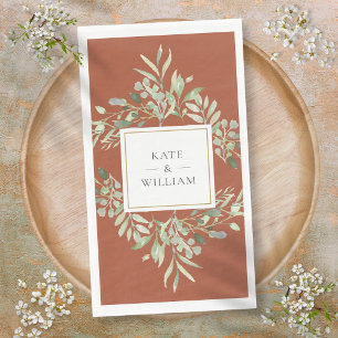 Terracotta Botanical Greenery Foliage Wedding Napkin