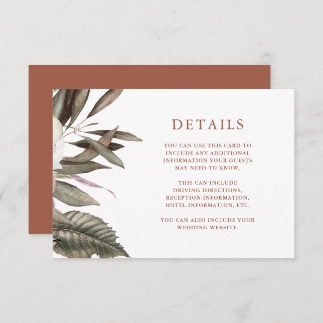 Terracotta Botanical Guest Information Enclosure Card (Front/Back)