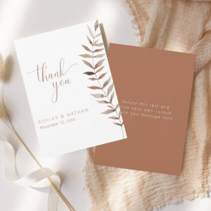 Terracotta Botanical Leaf Wedding Thank You Card