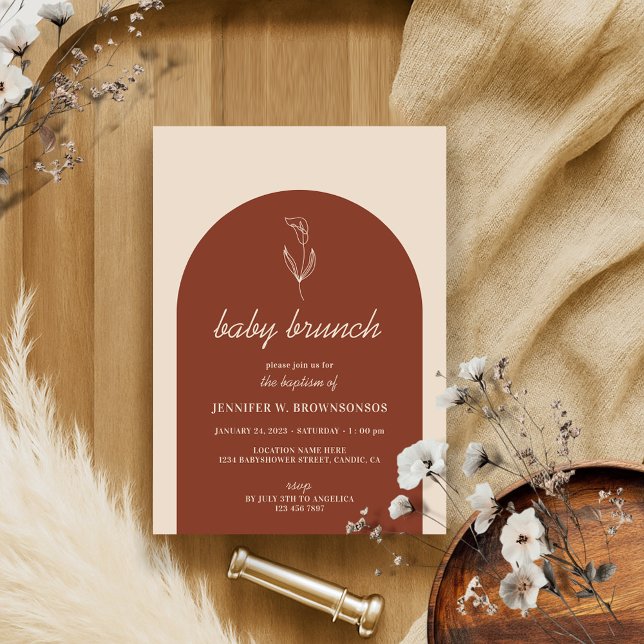 Terracotta Botanical Lily Baby Baptism Invitation (Creator Uploaded)
