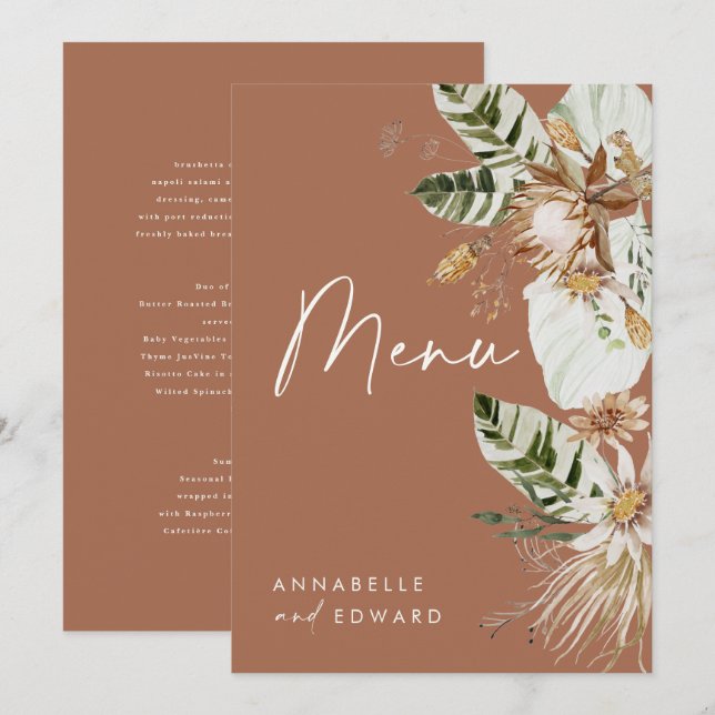 Terracotta botanical modern elegant foliage menu (Front/Back)