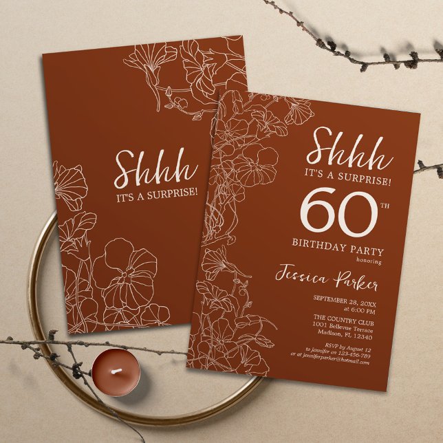 Terracotta Botanical Surprise 60th Birthday Invitation (Creator Uploaded)