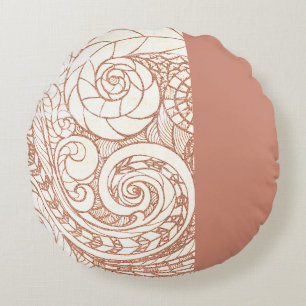 Terracotta Botanical Swirl Round Pillow