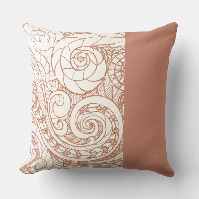 Terracotta Botanical Swirl Throw Pillow (Front)