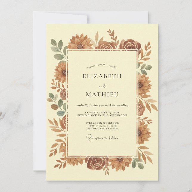 Terracotta Botanical Wedding Invitation (Front)